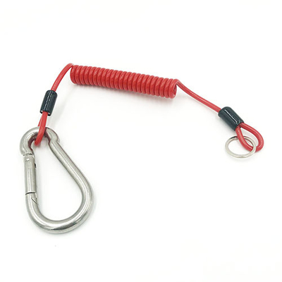 Lanyard di attrezzatura a bobina rossa rinforzata con filo inossidabile con carabinero e anello a fessura