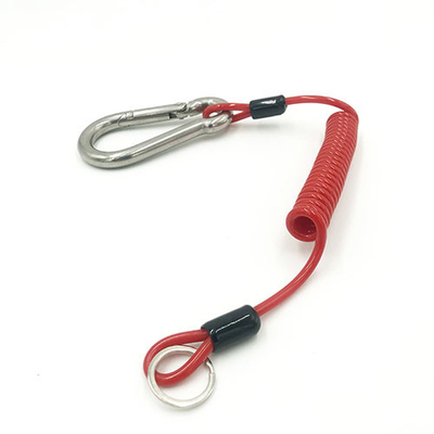 Lanyard di attrezzatura a bobina rossa rinforzata con filo inossidabile con carabinero e anello a fessura
